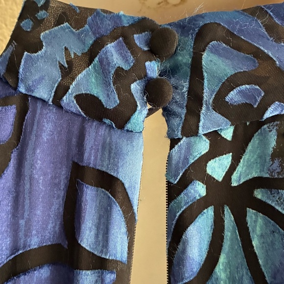 Alex Evenings Silk Blend Blue & Black Beaded Halter Mini Dress 8 - Picture 10 of 16